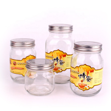 High quality 250ml 350ml 500ml 750ml honey glass mason storage jar with metal  lid